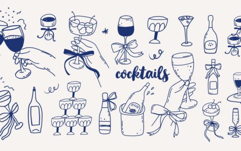 Illustration verschiedener alkoholischer Getränke.