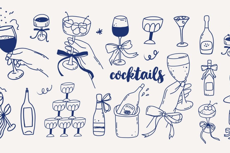 Illustration verschiedener alkoholischer Getränke.